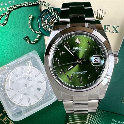 rolex datejust green arabic dial|Meer.